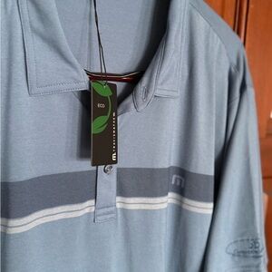 Men's XXXL Travis Mathew Eco-Friendly Light Blue Striped Polo Shirt